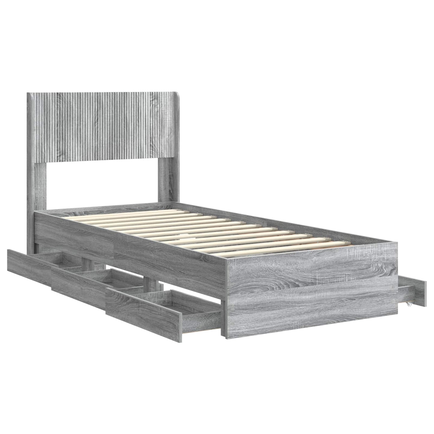 vidaXL Bed Frame with Storage and Headboard Grey Sonoma 90 x 200 cm