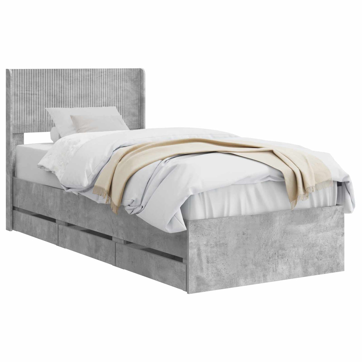 vidaXL Bed Frame with Storage and Headboard Concrete Grey 90 x 190 cm