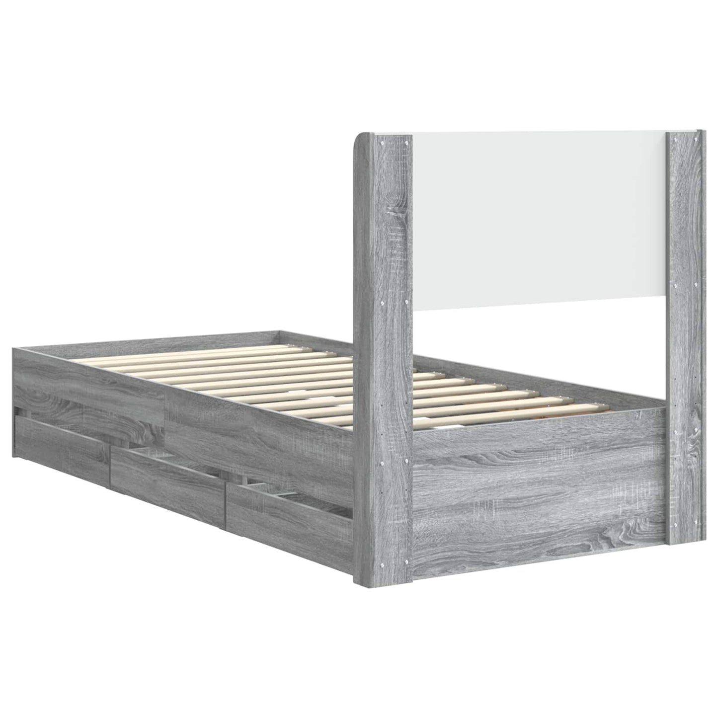 vidaXL Bed Frame with Storage and Headboard Grey Sonoma 90 x 190 cm