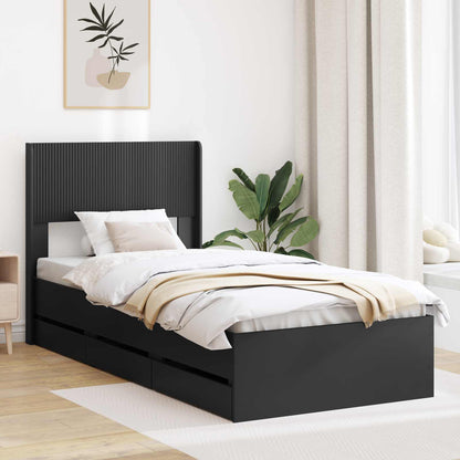 vidaXL Bed Frame with Storage and Headboard Black 75 x 190 cm