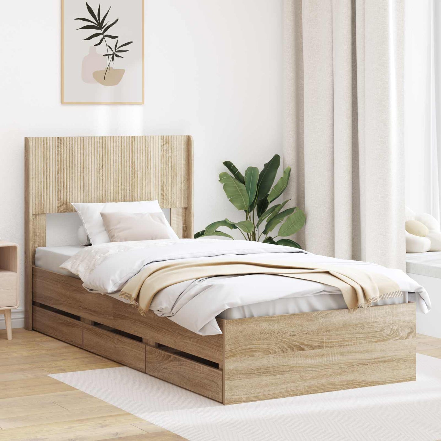 vidaXL Bed Frame with Storage and Headboard Sonoma Oak 75 x 190 cm