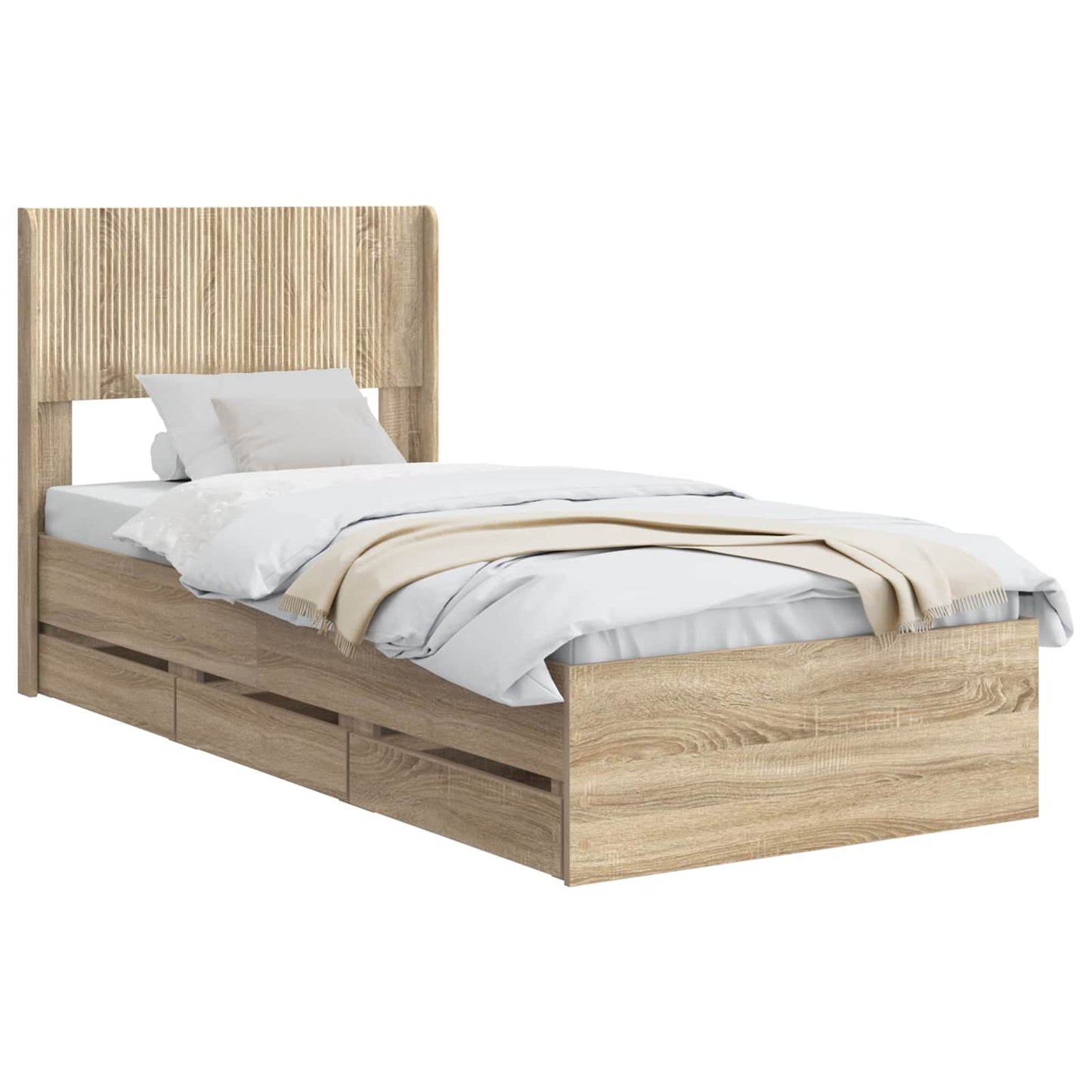 vidaXL Bed Frame with Storage and Headboard Sonoma Oak 75 x 190 cm
