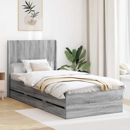 vidaXL Bed Frame with Storage and Headboard Grey Sonoma 75 x 190 cm