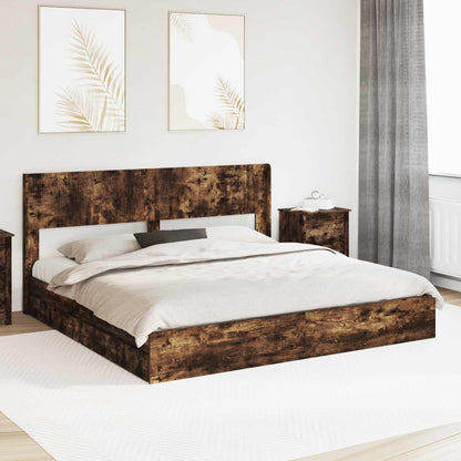 vidaXL Bed Frame with Storage and Headboard Smoked Oak 180 x 200 cm