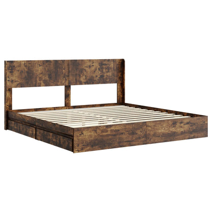 vidaXL Bed Frame with Storage and Headboard Smoked Oak 180 x 200 cm