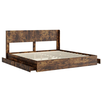vidaXL Bed Frame with Storage and Headboard Smoked Oak 180 x 200 cm