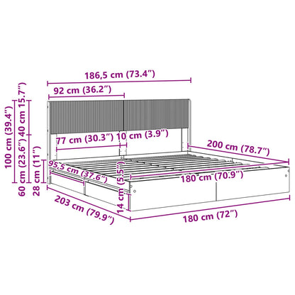 vidaXL Bed Frame with Storage and Headboard Smoked Oak 180 x 200 cm
