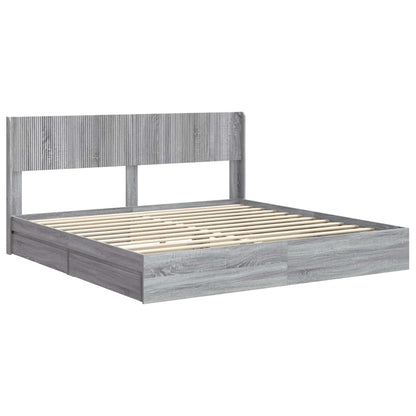 vidaXL Bed Frame with Storage and Headboard Grey Sonoma 180 x 200 cm