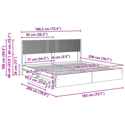 vidaXL Bed Frame with Storage and Headboard Grey Sonoma 180 x 200 cm