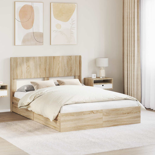 vidaXL Bed Frame with Storage and Headboard Sonoma Oak 160 x 200 cm