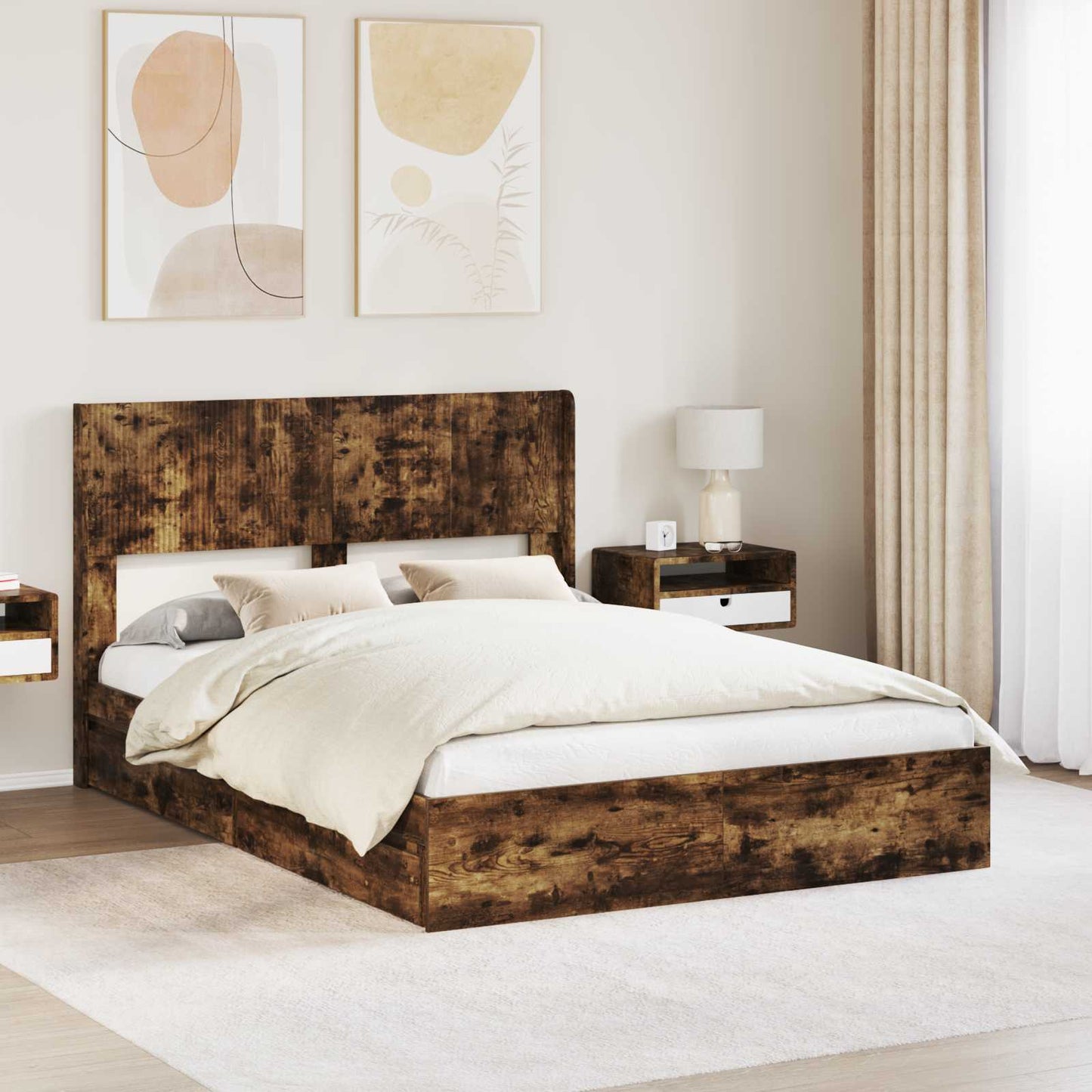 vidaXL Bed Frame with Storage and Headboard Smoked Oak 160 x 200 cm