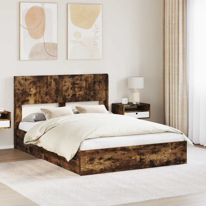 vidaXL Bed Frame with Storage and Headboard Smoked Oak 160 x 200 cm