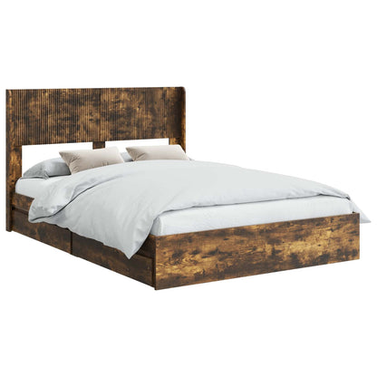 vidaXL Bed Frame with Storage and Headboard Smoked Oak 160 x 200 cm