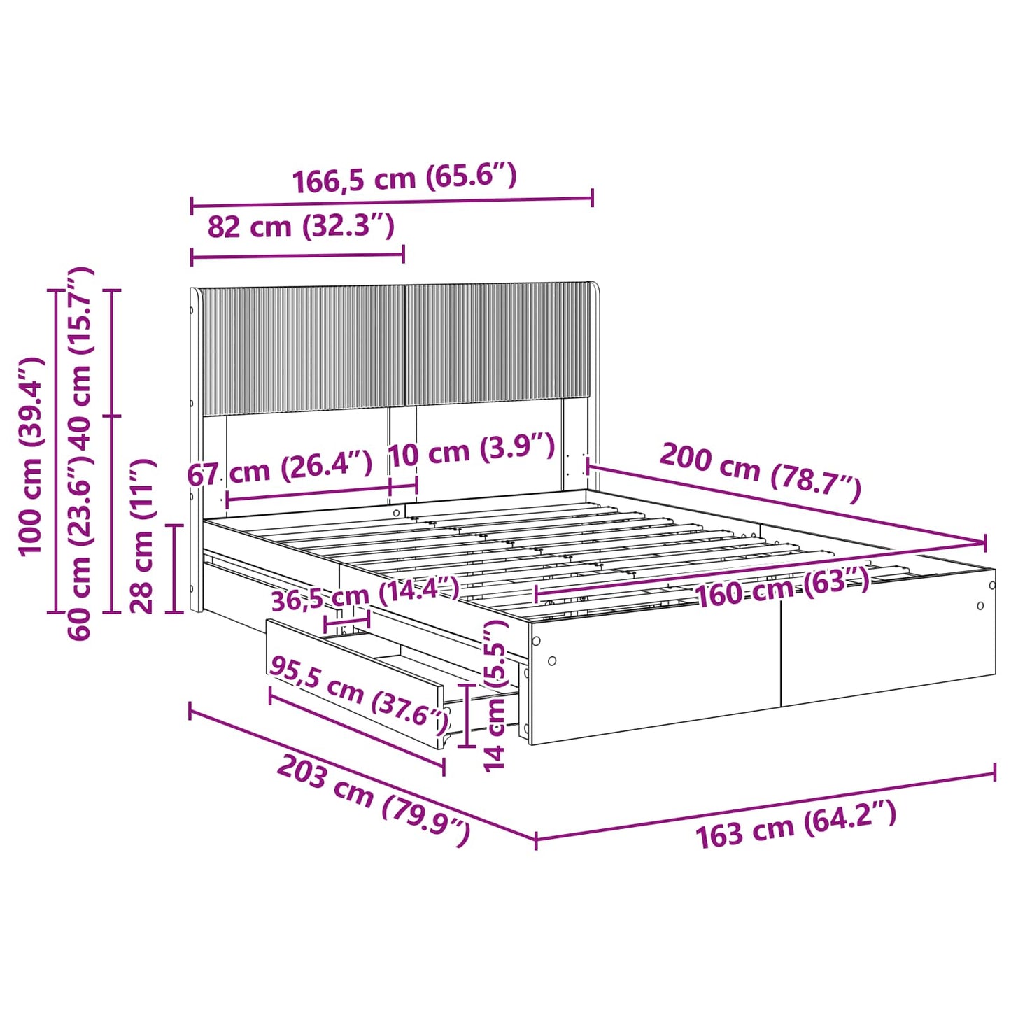 vidaXL Bed Frame with Storage and Headboard Grey Sonoma 160 x 200 cm
