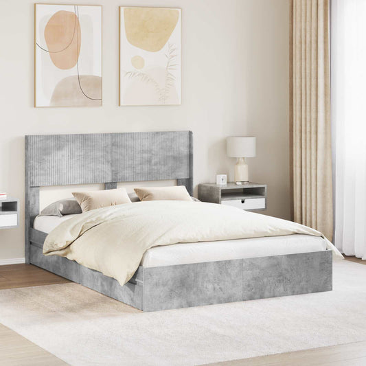 vidaXL Bed Frame with Storage and Headboard Concrete Grey 150 x 200 cm