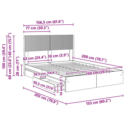 vidaXL Bed Frame with Storage and Headboard Grey Sonoma 150 x 200 cm