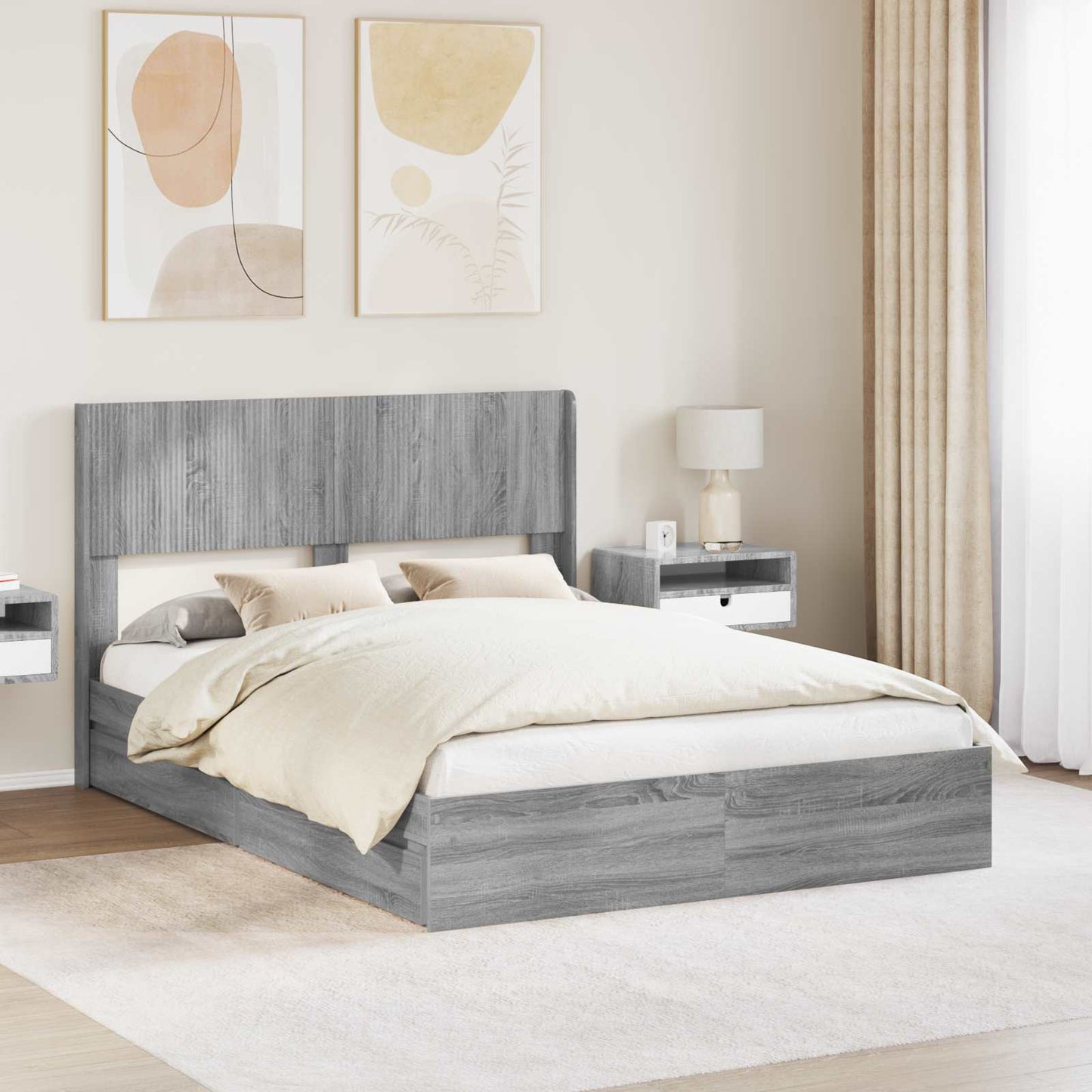 vidaXL Bed Frame with Storage and Headboard Grey Sonoma 140 x 200 cm