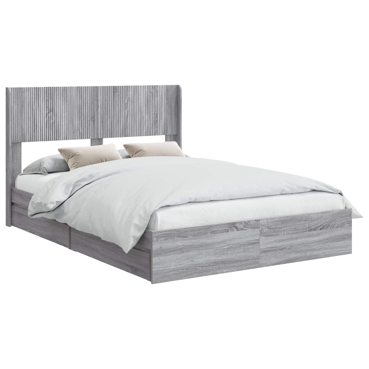 vidaXL Bed Frame with Storage and Headboard Grey Sonoma 140 x 200 cm