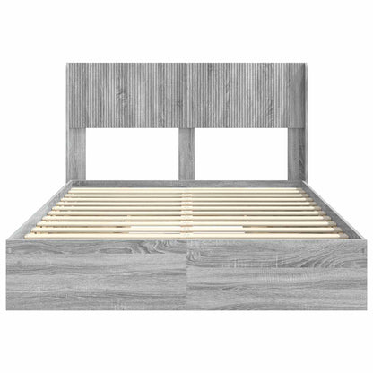 vidaXL Bed Frame with Storage and Headboard Grey Sonoma 140 x 200 cm