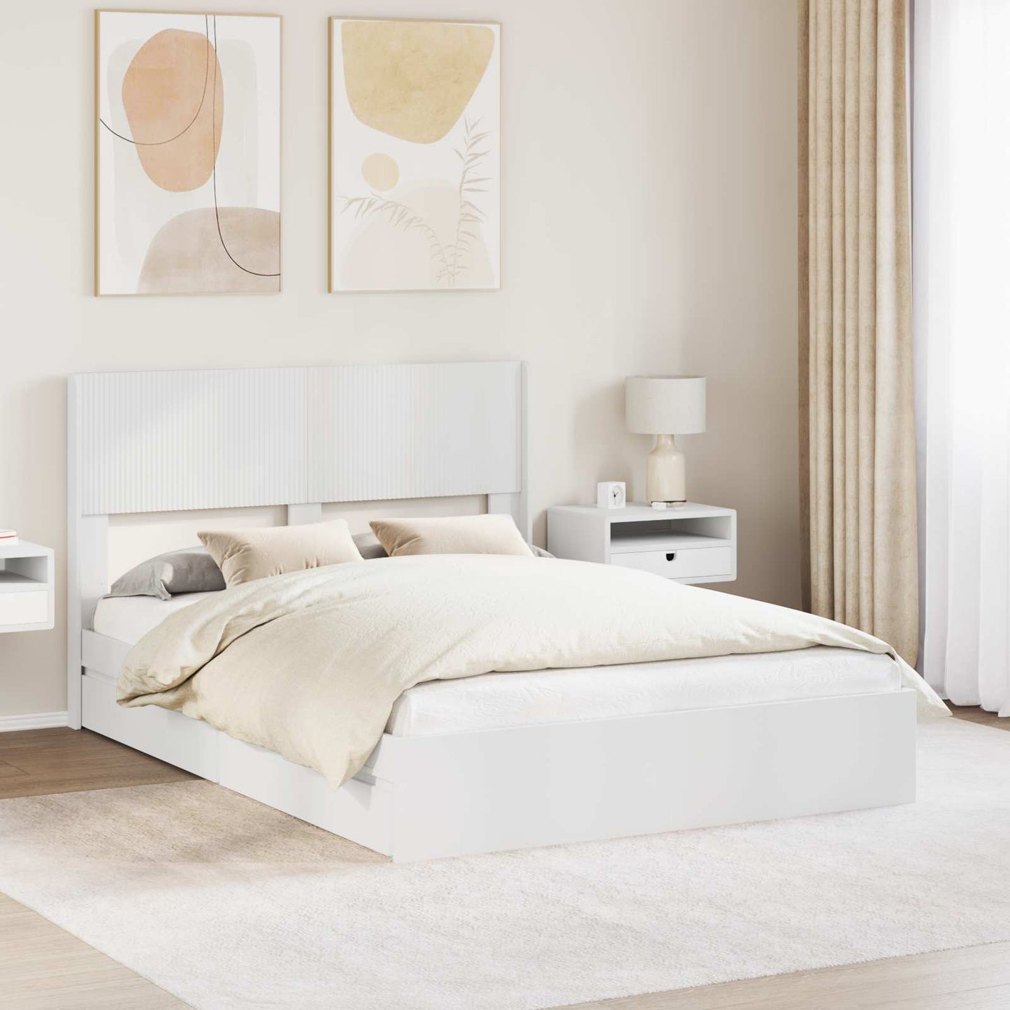 vidaXL Bed Frame with Storage and Headboard White 140 x 190 cm
