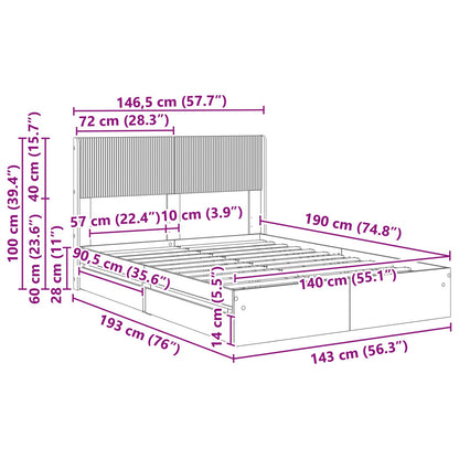 vidaXL Bed Frame with Storage and Headboard White 140 x 190 cm