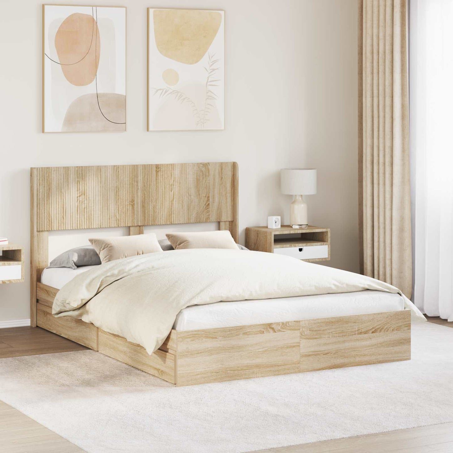vidaXL Bed Frame with Storage and Headboard Sonoma Oak 140 x 190 cm