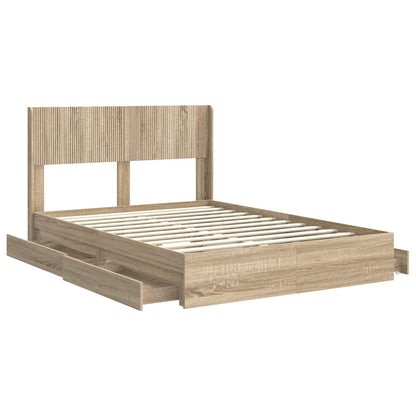 vidaXL Bed Frame with Storage and Headboard Sonoma Oak 135 x 190 cm