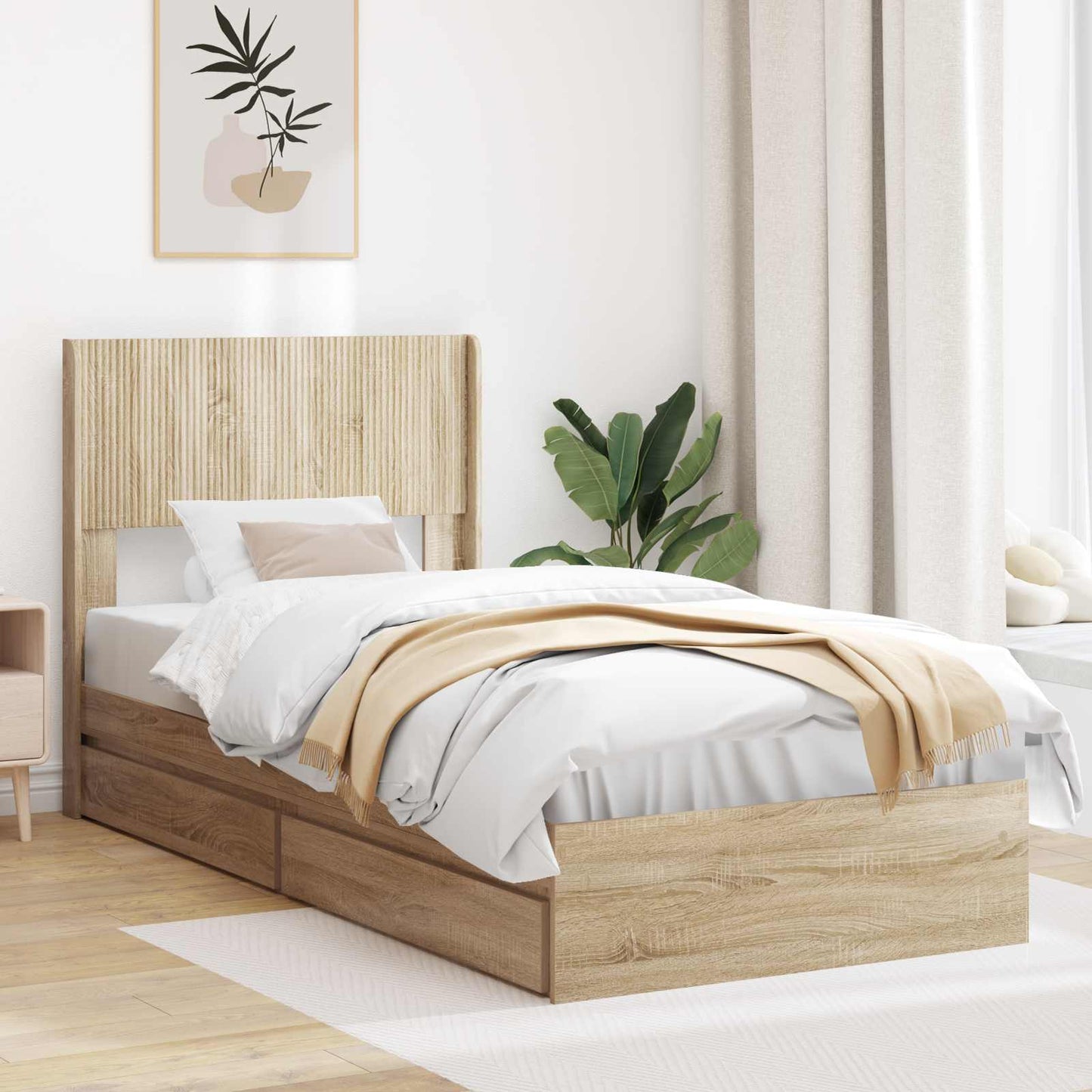 vidaXL Bed Frame with Storage and Headboard Sonoma Oak 100 x 200 cm