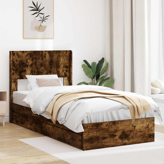 vidaXL Bed Frame with Storage and Headboard Smoked Oak 100 x 200 cm