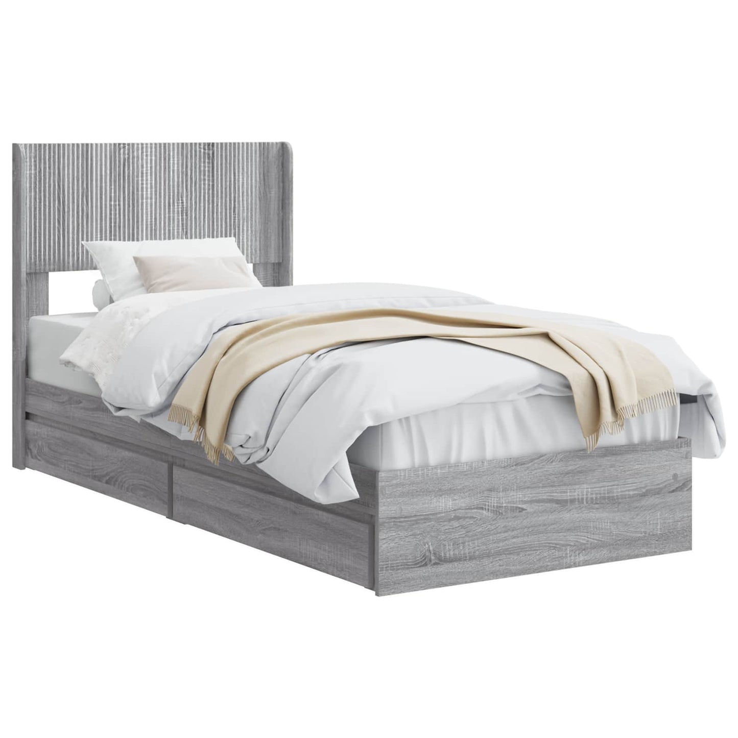 vidaXL Bed Frame with Storage and Headboard Grey Sonoma 100 x 200 cm