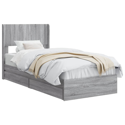 vidaXL Bed Frame with Storage and Headboard Grey Sonoma 100 x 200 cm