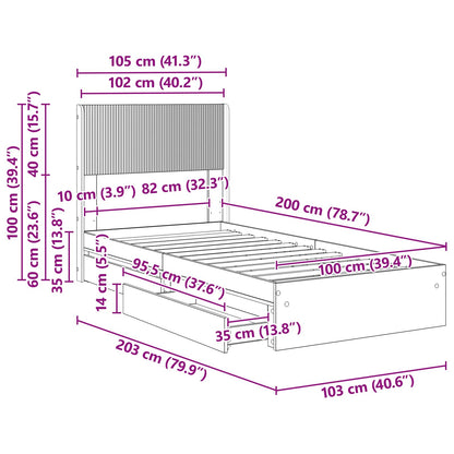vidaXL Bed Frame with Storage and Headboard Grey Sonoma 100 x 200 cm