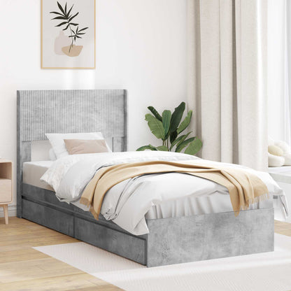 vidaXL Bed Frame with Storage and Headboard Concrete Grey 90 x 190 cm