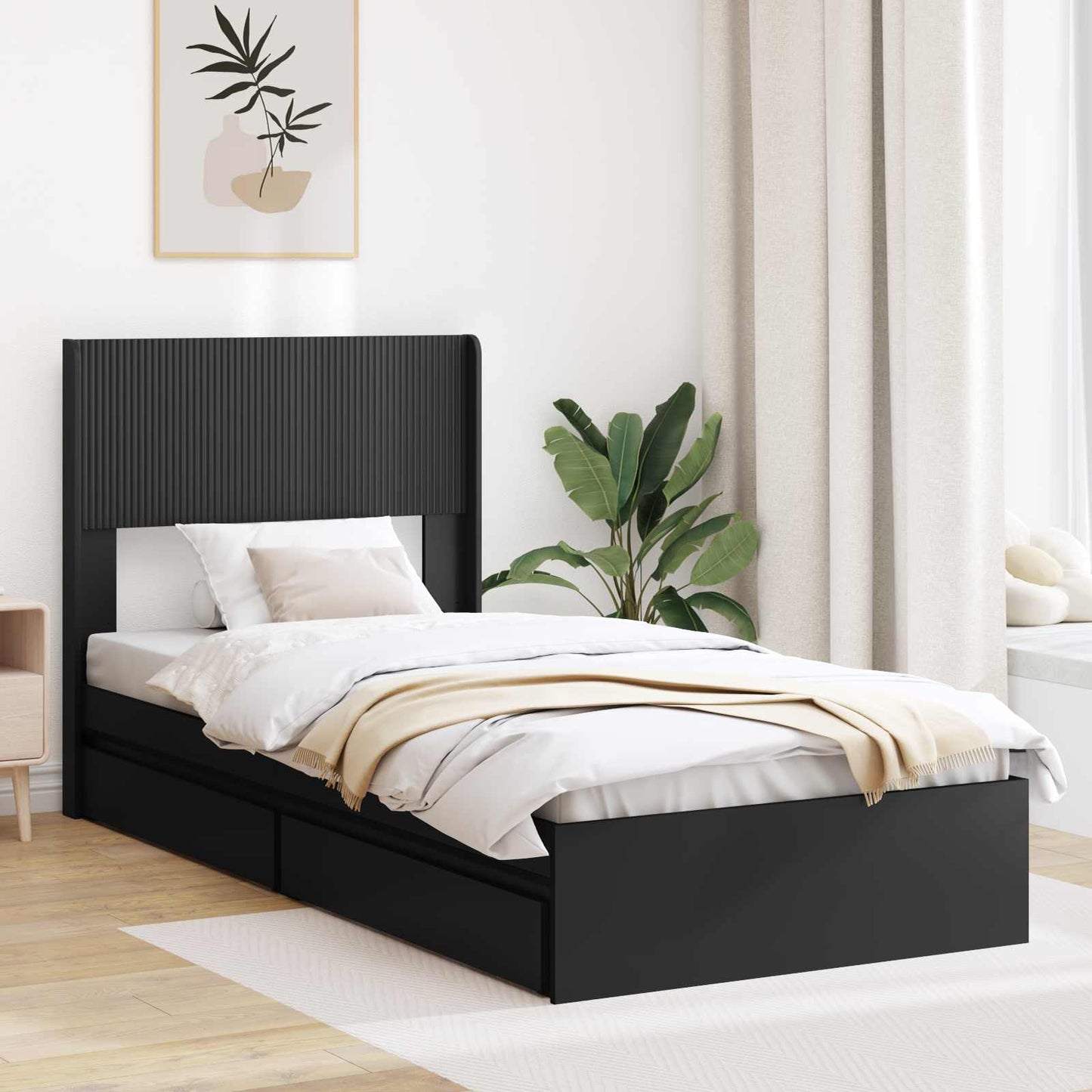 vidaXL Bed Frame with Storage and Headboard Black 75 x 190 cm