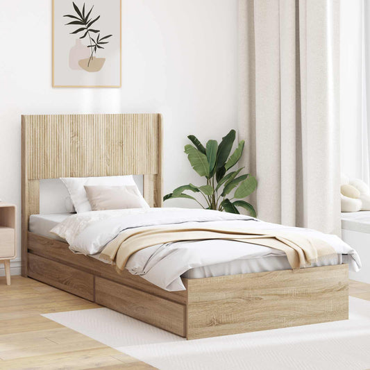 vidaXL Bed Frame with Storage and Headboard Sonoma Oak 75 x 190 cm