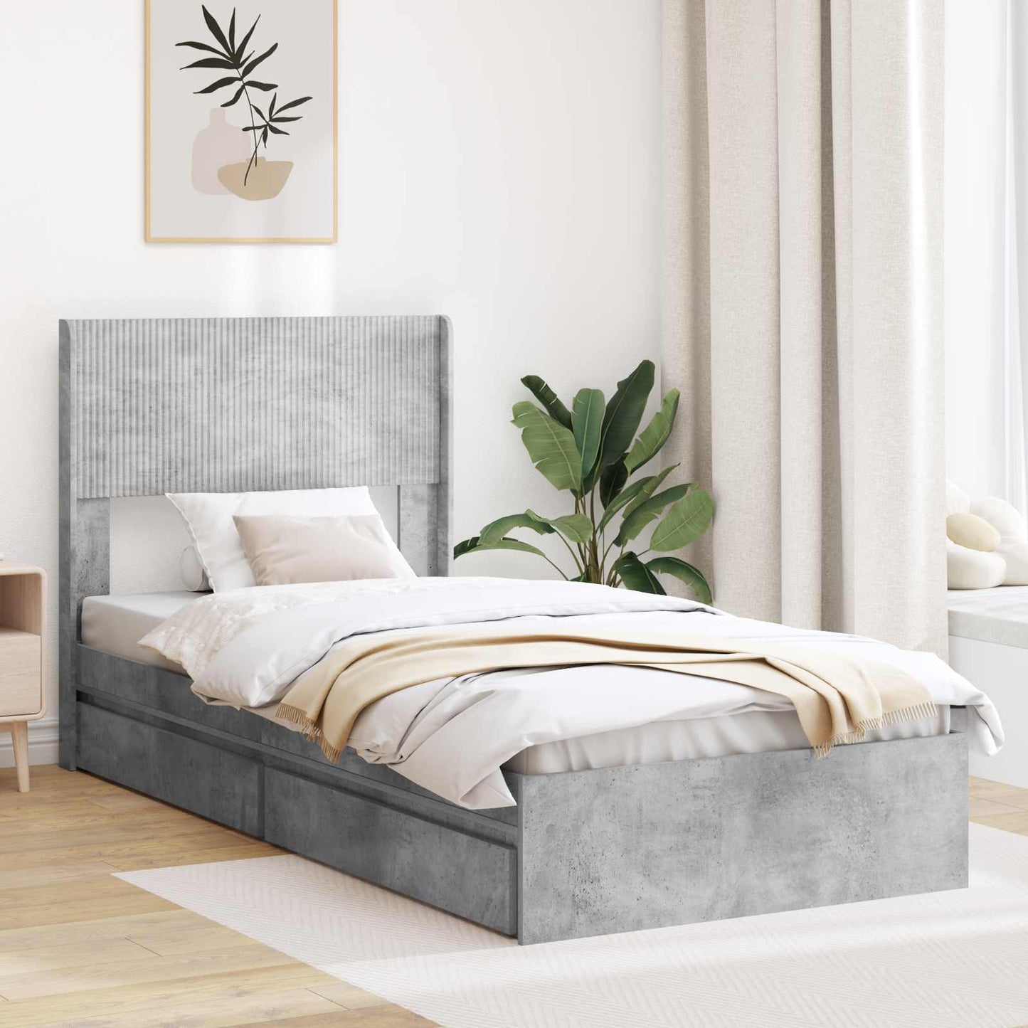 vidaXL Bed Frame with Storage and Headboard Concrete Grey 75 x 190 cm