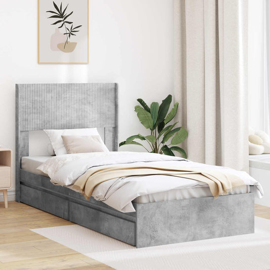 vidaXL Bed Frame with Storage and Headboard Concrete Grey 75 x 190 cm