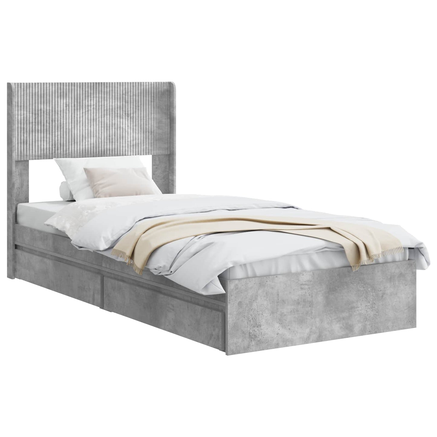 vidaXL Bed Frame with Storage and Headboard Concrete Grey 75 x 190 cm