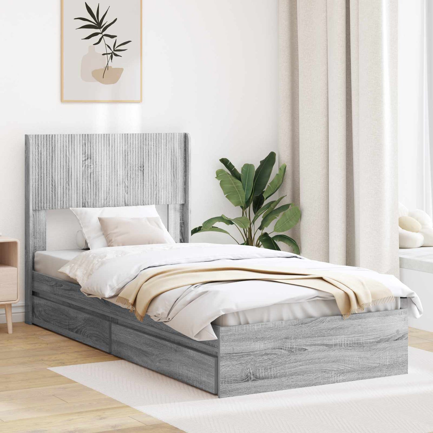vidaXL Bed Frame with Storage and Headboard Grey Sonoma 75 x 190 cm