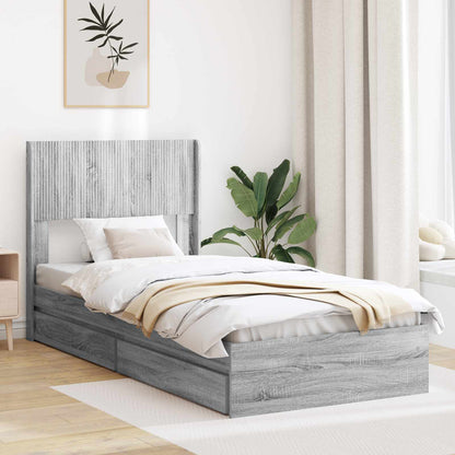 vidaXL Bed Frame with Storage and Headboard Grey Sonoma 75 x 190 cm