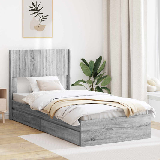 vidaXL Bed Frame with Storage and Headboard Grey Sonoma 75 x 190 cm