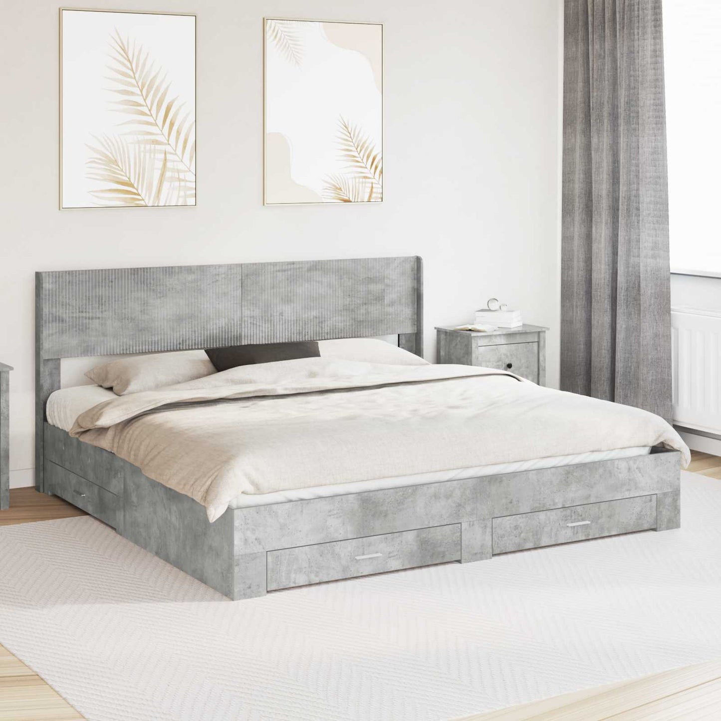 vidaXL Bed Frame with Storage and Headboard Concrete Grey