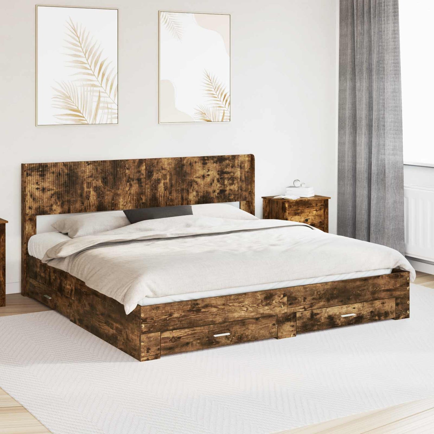 vidaXL Bed Frame with Storage and Headboard Smoked Oak Engineered Wood
