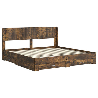 vidaXL Bed Frame with Storage and Headboard Smoked Oak Engineered Wood