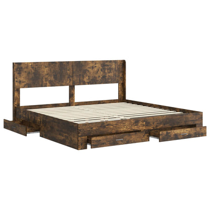 vidaXL Bed Frame with Storage and Headboard Smoked Oak Engineered Wood
