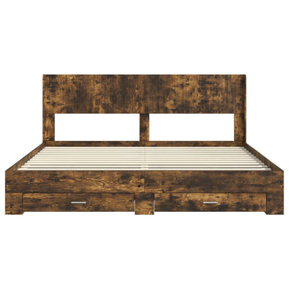 vidaXL Bed Frame with Storage and Headboard Smoked Oak Engineered Wood