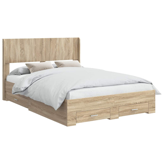vidaXL Bed Frame with Storage and Headboard Sonoma Oak 150 x 200 cm
