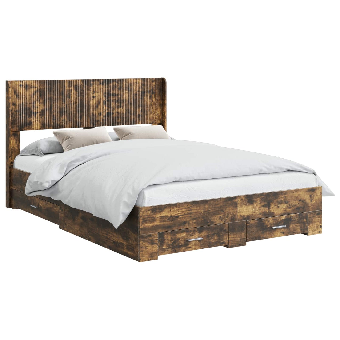 vidaXL Bed Frame with Storage and Headboard Smoked Oak 140 x 200 cm