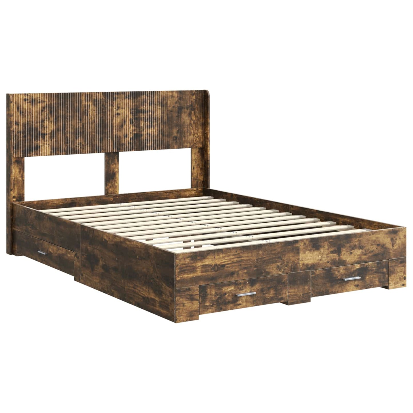 vidaXL Bed Frame with Storage and Headboard Smoked Oak 140 x 200 cm