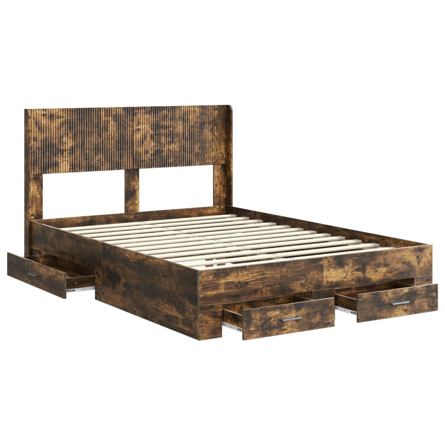 vidaXL Bed Frame with Storage and Headboard Smoked Oak 140 x 200 cm